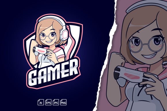 Cute Gamer Girl Logo Badge Template for Professional Branding