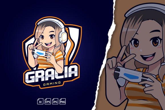 Gracia Gamer Girl Logo Template for eSports and Streaming