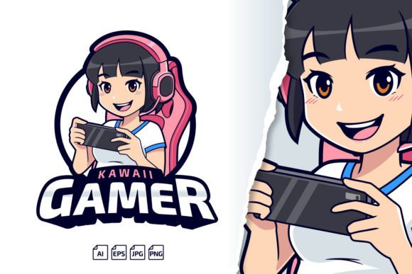 Kawaii Gamer Girl Esport Logo for Branding