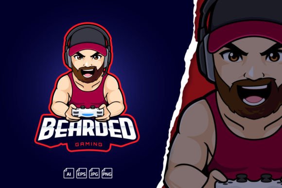 Level Up with a Bearded Man Gamer Logo Mascot