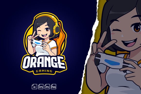 Orange Gamer Girl - Esport Logo