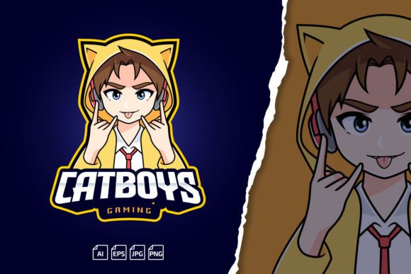 Stand Out in the Gaming Arena with the Catboys Gamer Boy Logo Esport Template