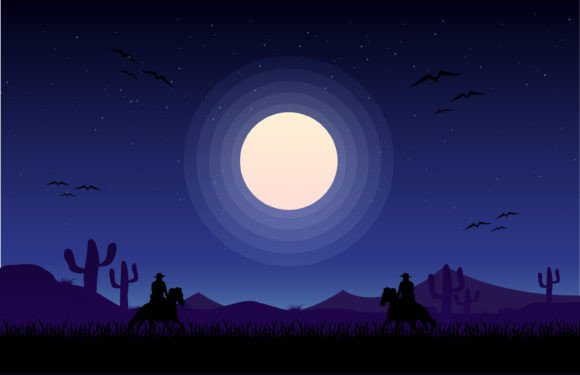 The Enduring Allure of the Cowboy Night Desert Scenery Illustration
